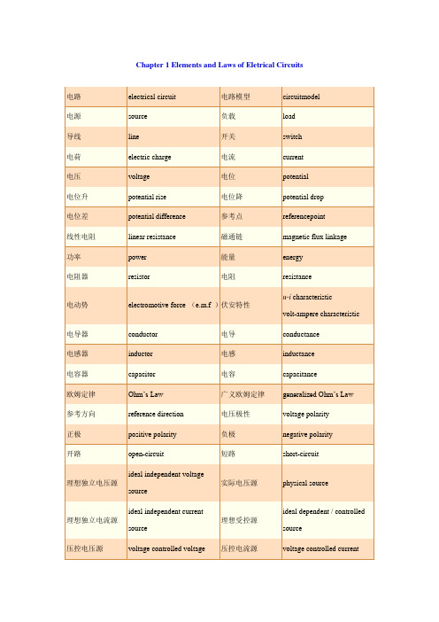 电路中英单词互译