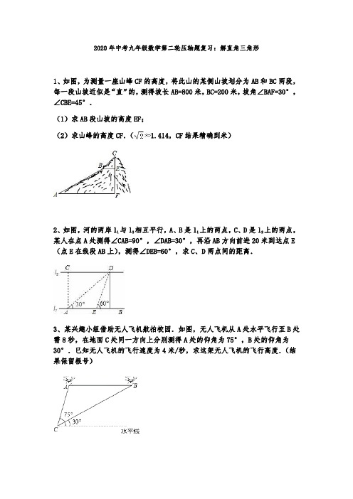 2020年九年级数学中考第二轮压轴题复习：解直角三角形(含答案)