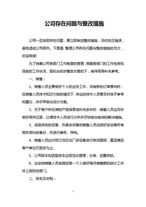 公司存在问题与整改措施