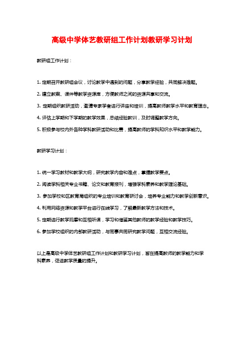 高级中学体艺教研组工作计划教研学习计划