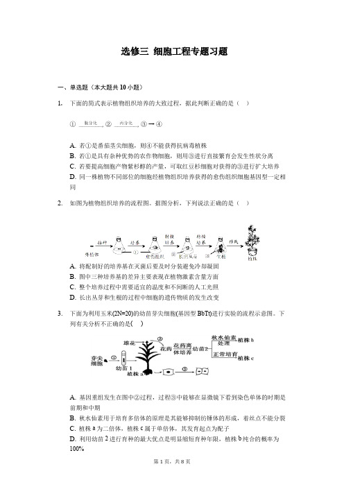 人教版 选修三 专题二 细胞工程专题习题