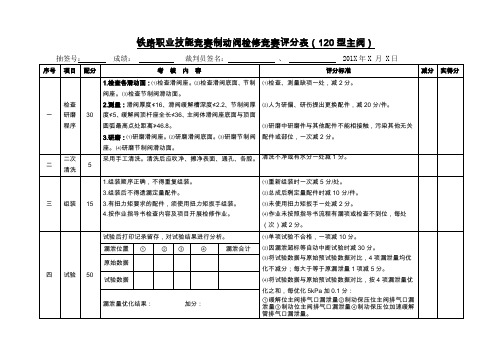 铁路职业技能竞赛制动阀检修竞赛评分表(120型主阀)