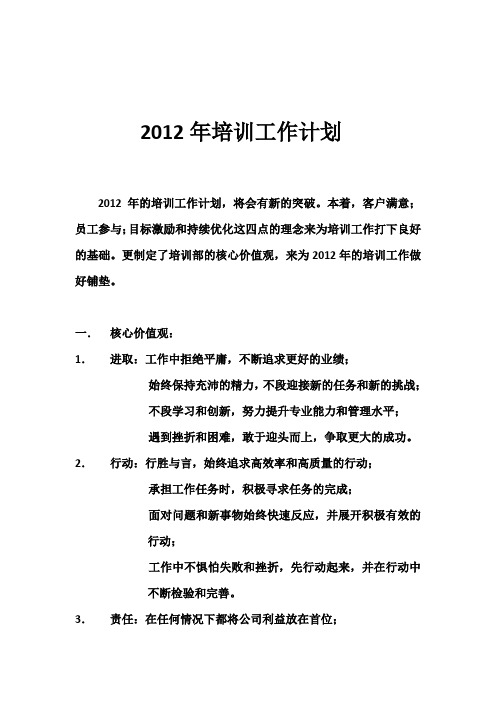 2012年培训工作计划