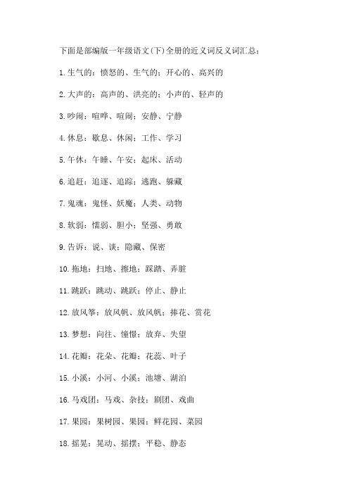 部编版一年级语文全册近义词反义词汇总