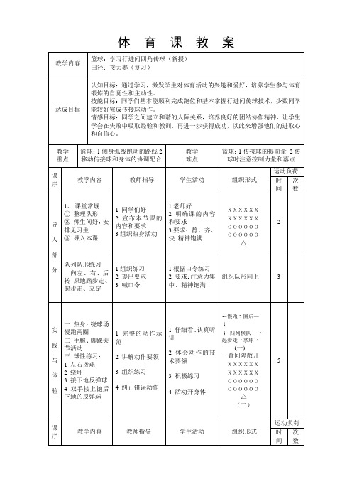 高中篮球学习行进间四角传球(新授)课时教案设计