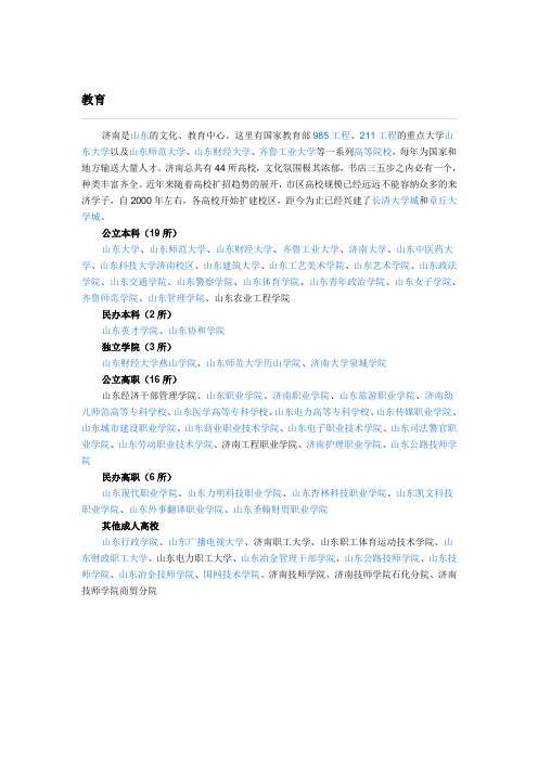 济南的大学名单