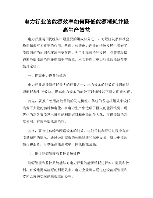 电力行业的能源效率如何降低能源消耗并提高生产效益