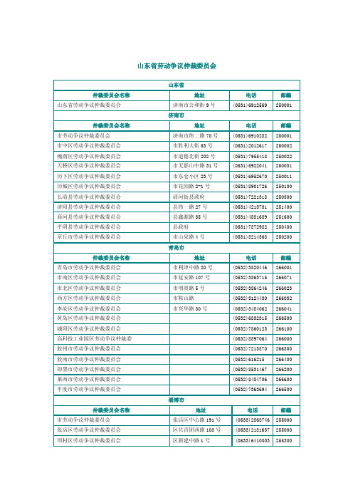 山东省劳动争议仲裁机构名录