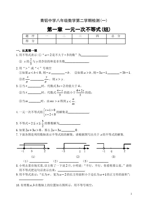 第一章 一元一次不等式(组) 单元测试