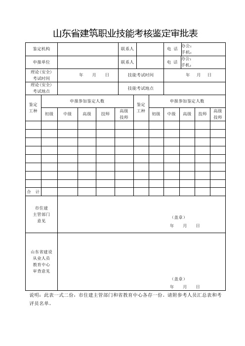 山东建筑职业技能考核鉴定审批表