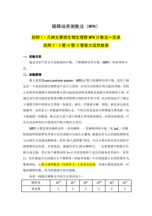 MPN计数法实验方法(附三管、四管、五管最大或然数表参考查询)