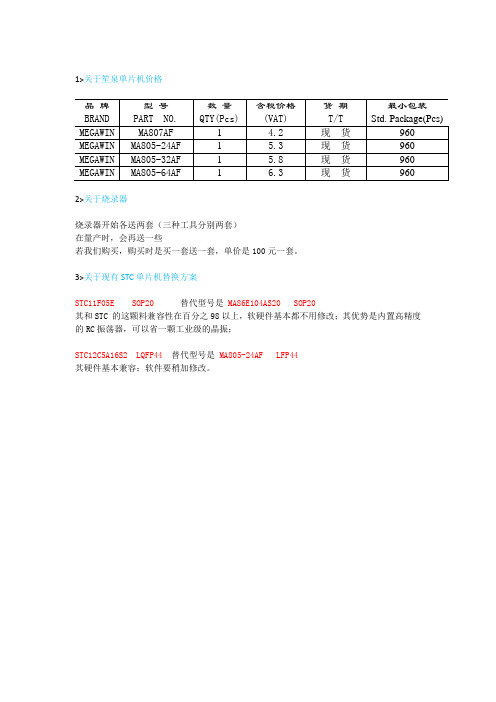 笙泉单片机汇总