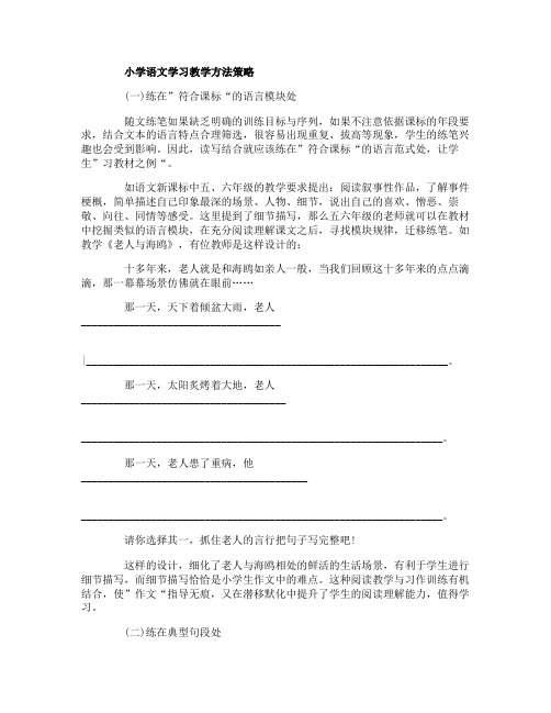 小学语文学习教学方法策略