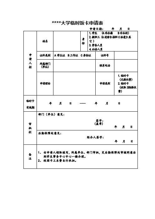 上海中医药大学临时饭卡申请表【模板】