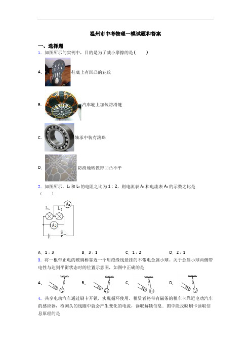 温州市中考物理一模试题和答案