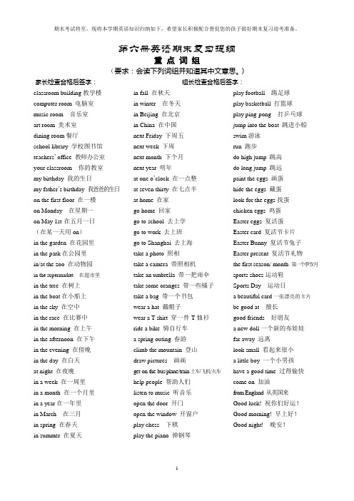 闽教版小学英语第六册英语期末复习提纲