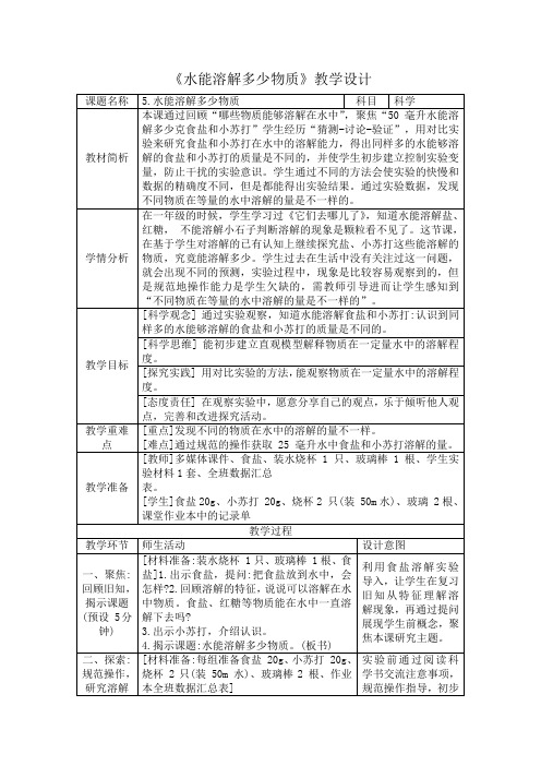 《水能溶解多少物质》教学设计