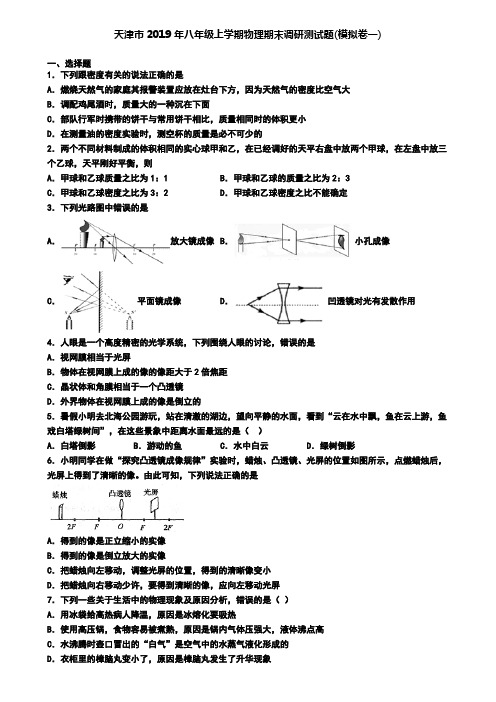 天津市2019年八年级上学期物理期末调研测试题(模拟卷一)