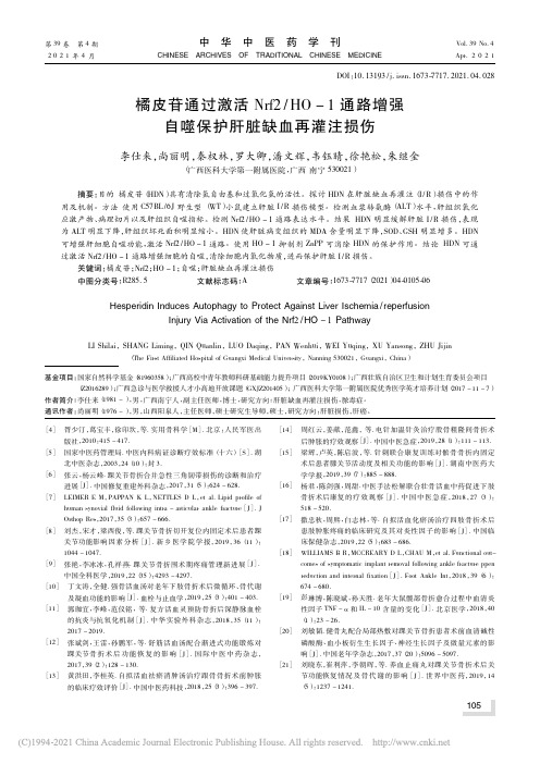 橘皮苷通过激活Nrf2_HO_1_省略_路增强自噬保护肝脏缺血再灌注损伤_李仕来