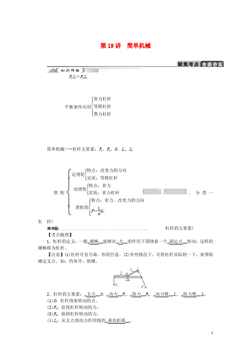 中考科学总复习 第19讲 简单机械 浙教版