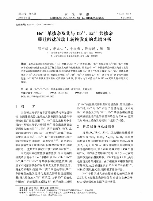 Ho(3+)单掺杂及其与Yb(3+)、Er(3+)共掺杂硼硅酸盐玻璃上转换发光的光谱分析