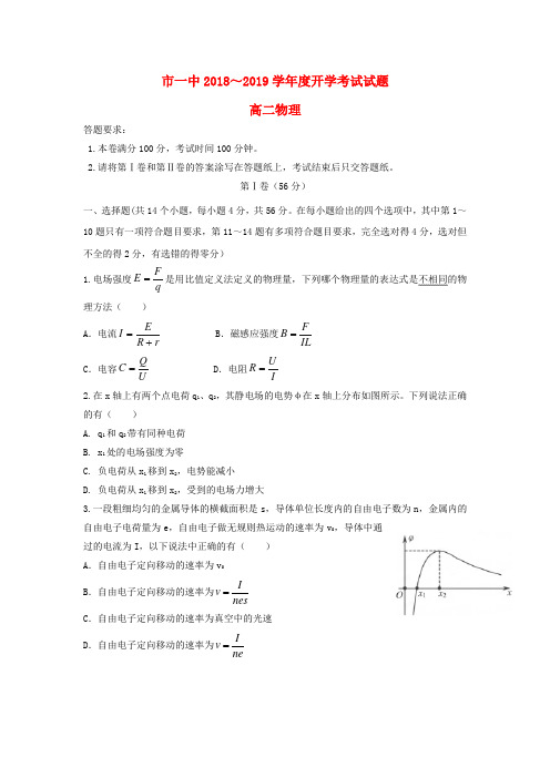 内蒙古鄂尔多斯市第一中学2018_2019学年高二物理下学期开学考试试卷