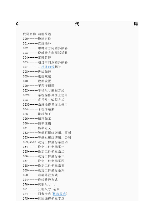 CNC及雕刻机常用G代码