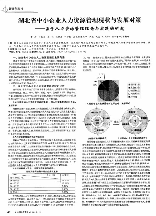 湖北省中小企业人力资源管理现状与发展对策——基于人力资源管理理念与实践的研究
