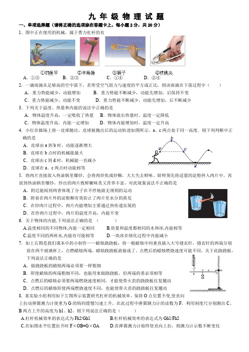 苏教版 九年级物理 第一次月考试卷(二)