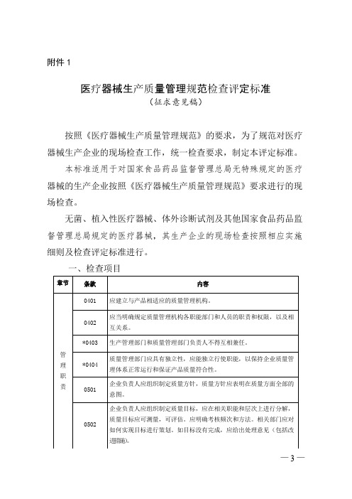 医疗器械生产质量管理规范检查评定标准