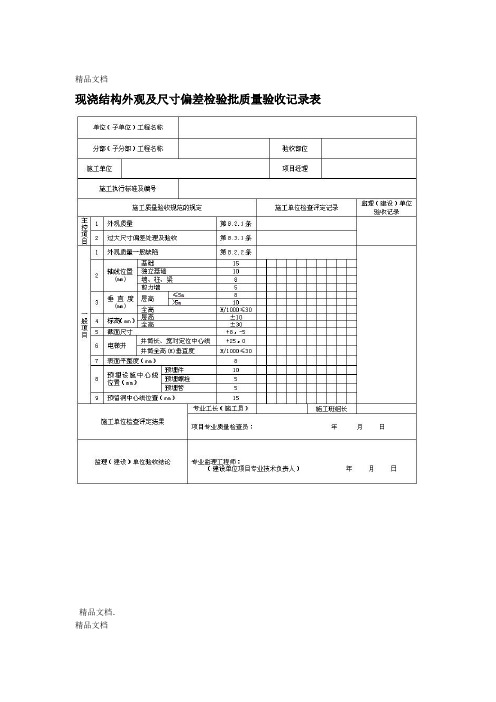 现浇结构外观及尺寸偏差检验批质量验收记录表基础垫层