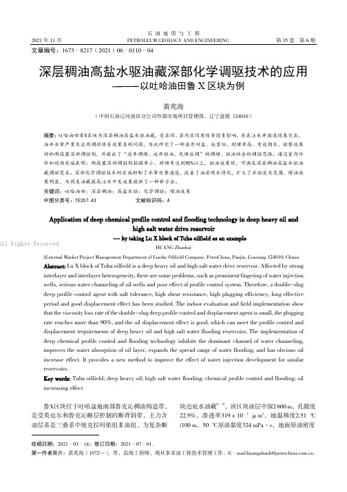 深层稠油高盐水驱油藏深部化学调驱技术的应用——以吐哈油田鲁X区块为例