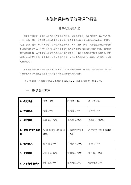 计算机应用教研室多媒体课件教学效果评价报告