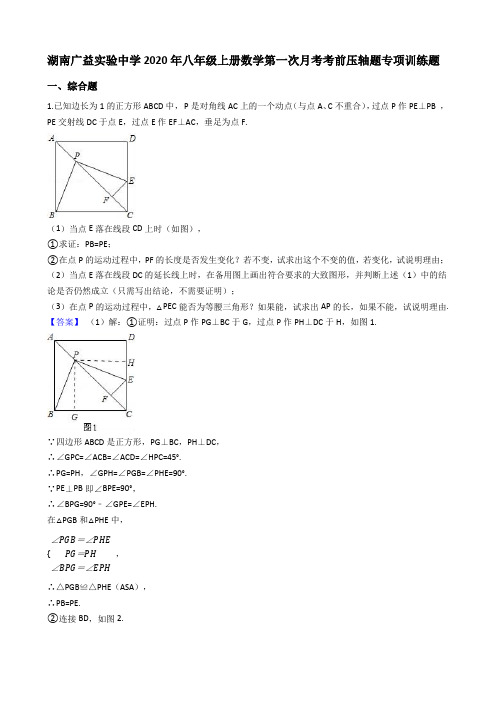 湖南省广益实验中学八年级上册数学第一次月考考前压轴题专项训练题