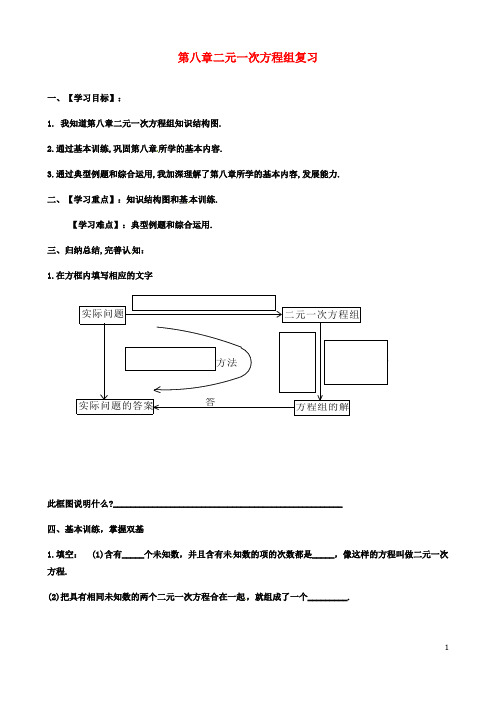 初二数学：下册8二元一次方程组复习导学案新版新人教版2