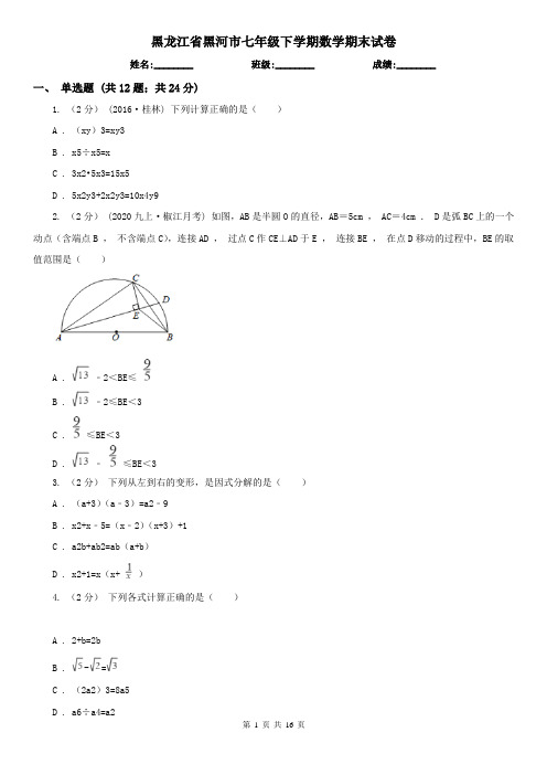 黑龙江省黑河市七年级下学期数学期末试卷