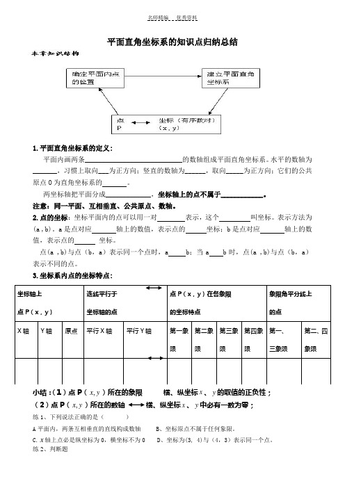 平面直角坐标系的知识点归纳总结