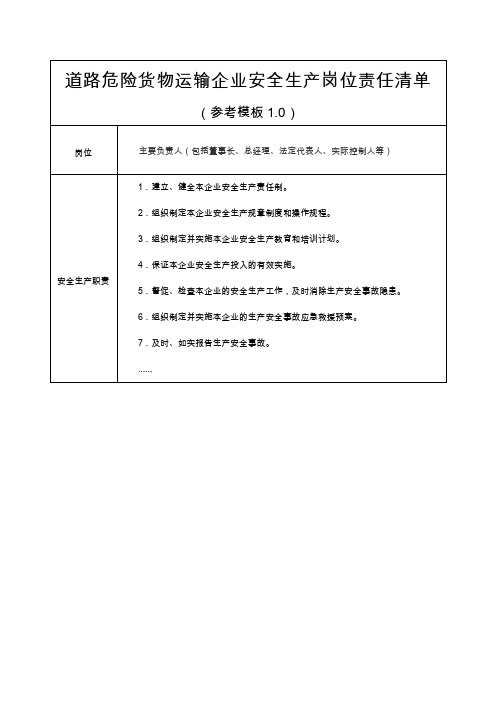 四川道路危险货物运输企业安全生产岗位责任清单