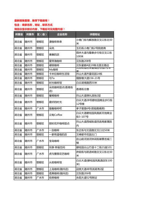 新版湖北省随州市咖啡厅企业公司商家户名录单联系方式地址大全24家