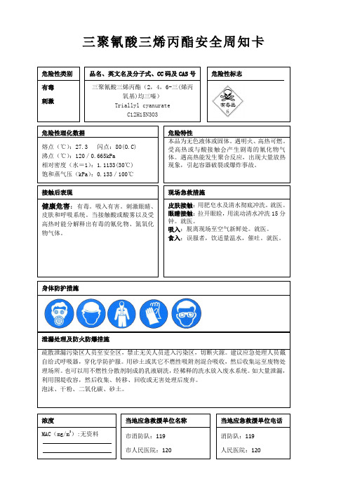 三聚氰酸三烯丙酯安全周知卡、职业危害告知卡、理化特性表