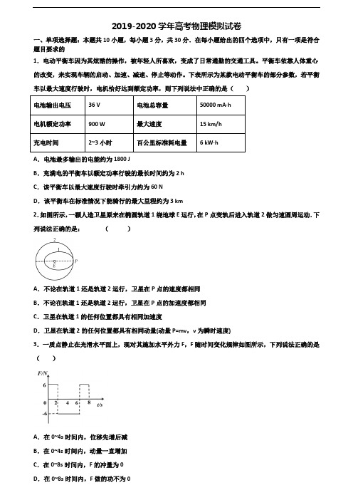 《试卷3份集锦》合肥市名校2020高考物理预测试题