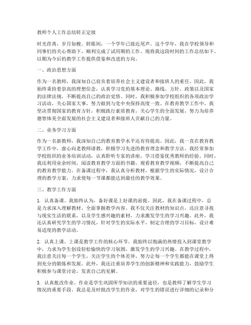 教师个人工作总结转正定级