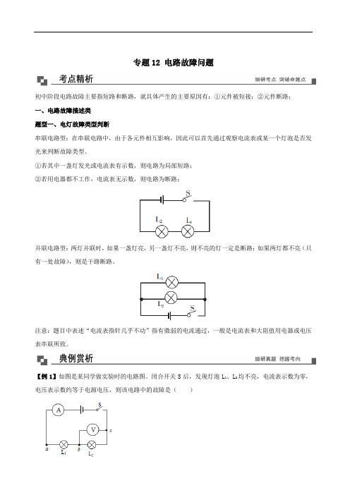 2021年九年级物理12电路故障问题同步专题剖析含解析教科版