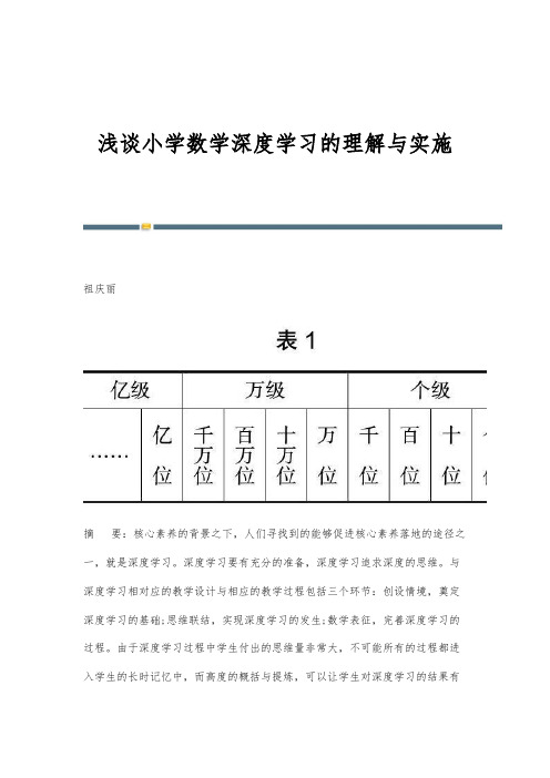 浅谈小学数学深度学习的理解与实施