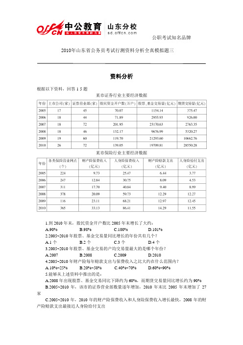 2010年山东省公务员考试行测资料分析全真模拟题三