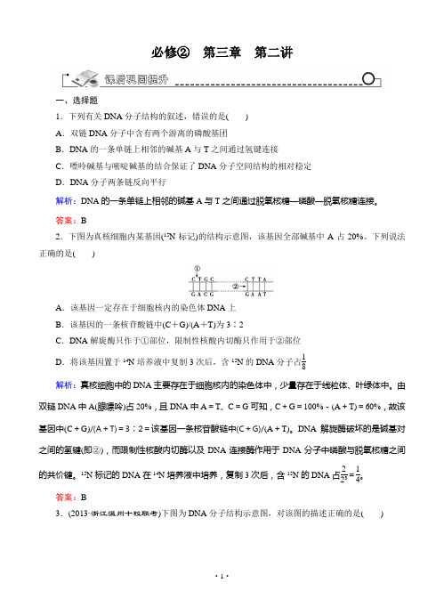 【智慧测评】2015高考生物(人教版)总复习作业：必修2 第3章 第2讲 DNA分子的结构、复制与基因