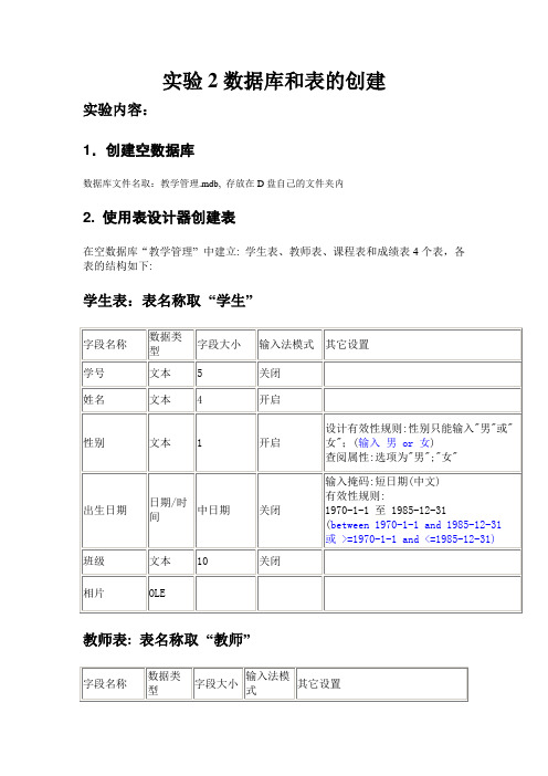 实验2数据库和表的创建