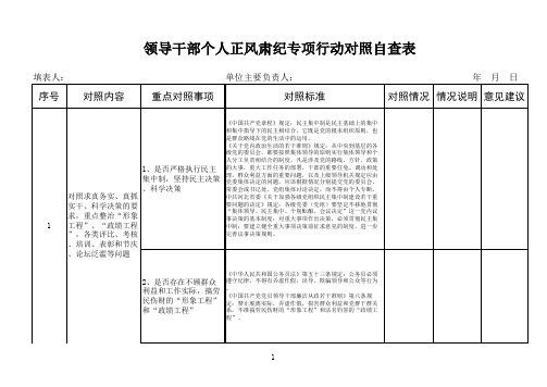 整风肃纪领导干部个人自查表