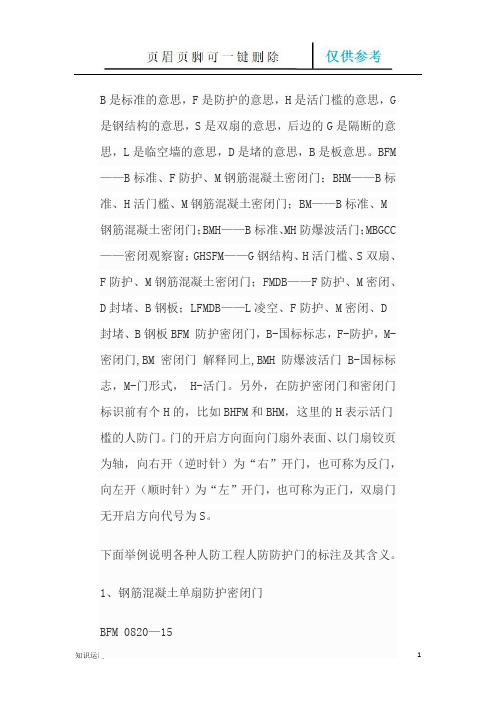 人防门字母含义(一类特选)