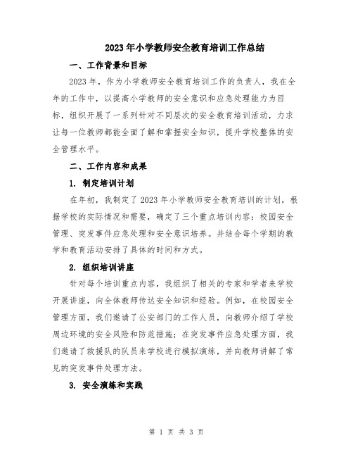 2023年小学教师安全教育培训工作总结